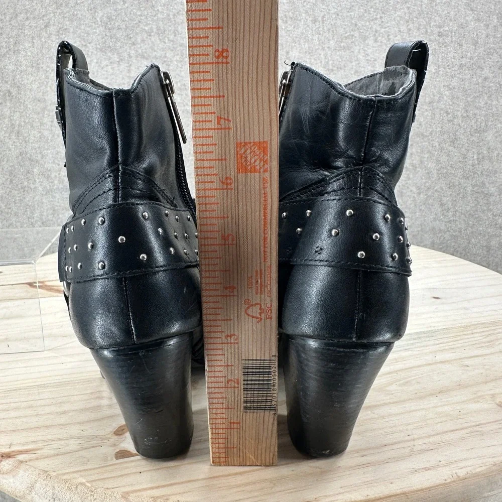 Harley-Davidson Ankle Boots Womens 7.5 Black Studded Leather Heeled Harness Moto
